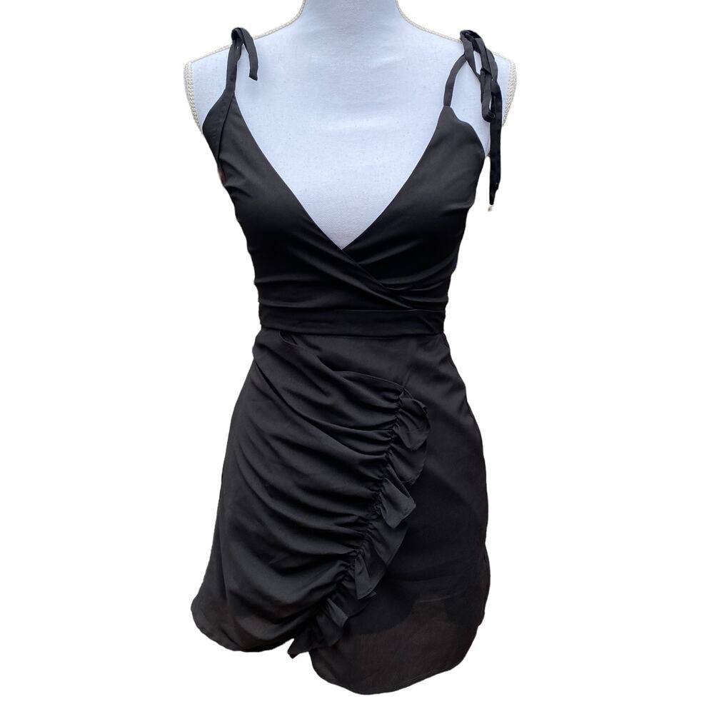 Runaway Mini Dress Tie Sleeves Textured Wrap Front Women's Size Extra Small